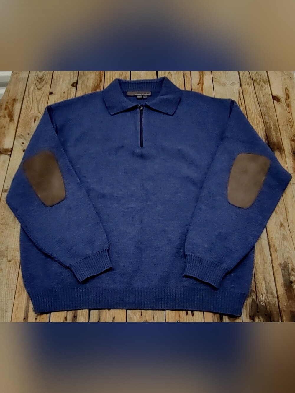 Tricots St Raphael Wool Leather Elbow Patches knit Quarter sweater men's Size XL